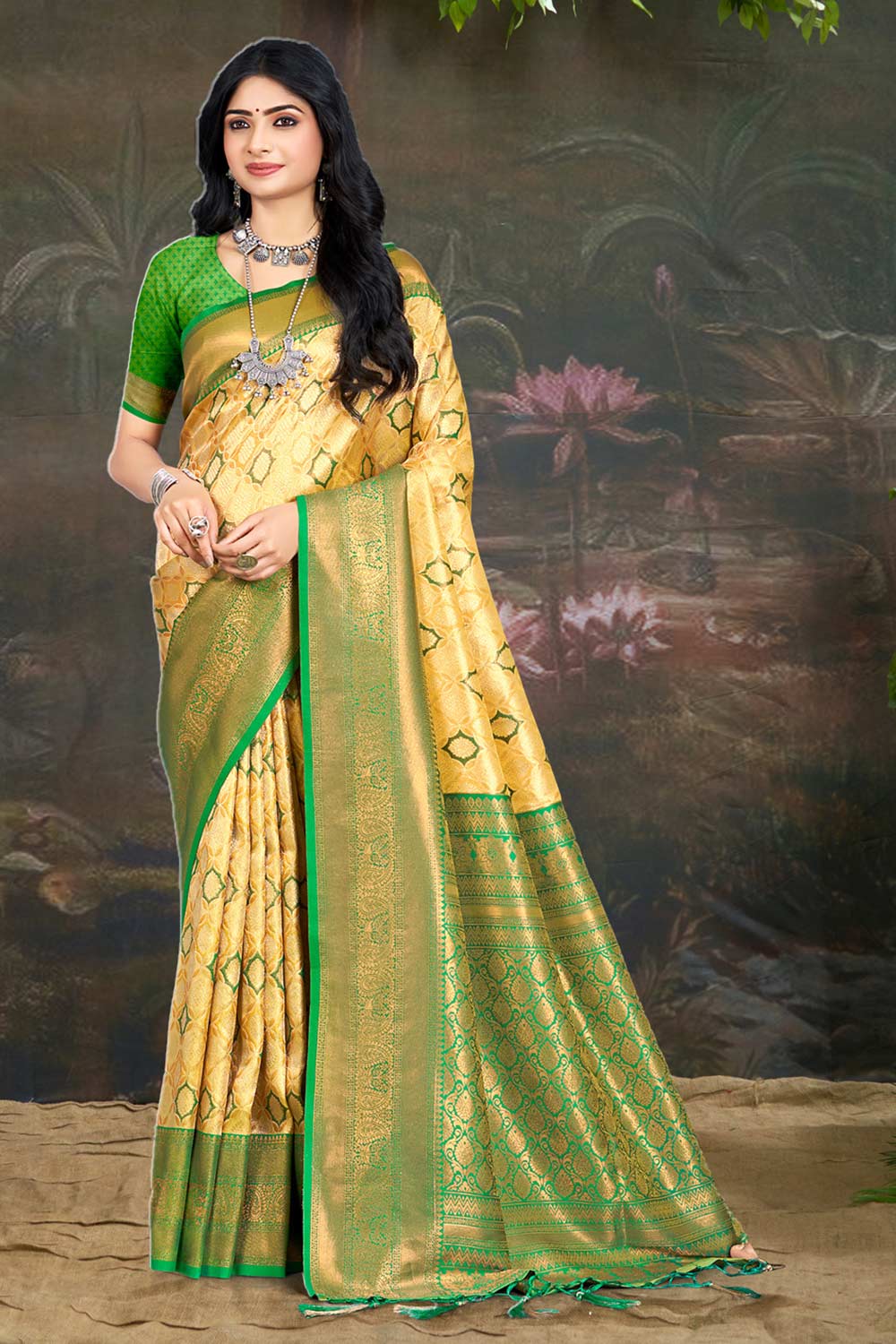 Yellow  Kanjivaram Silk Woven Saree