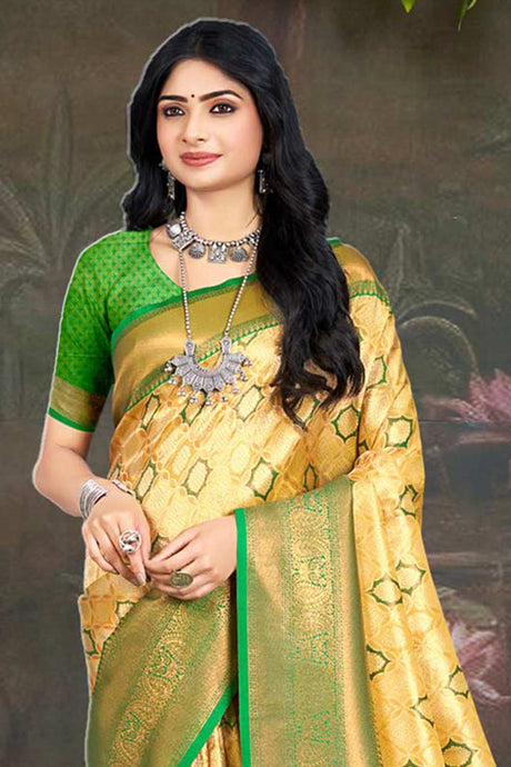 Yellow  Kanjivaram Silk Woven Saree