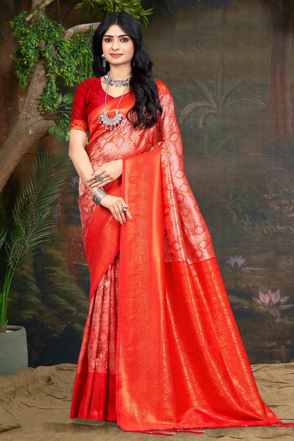 Red Kanjivaram Silk Woven Saree