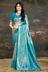 Teal Kanjivaram Silk Woven Saree