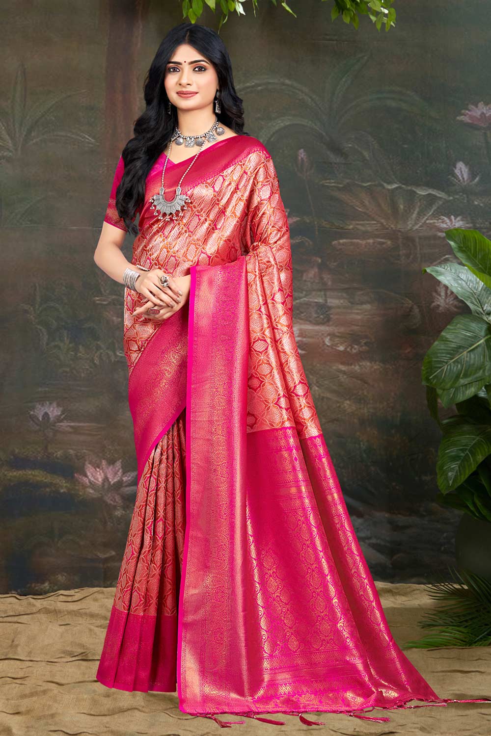 Pink Kanjivaram Silk Woven Saree