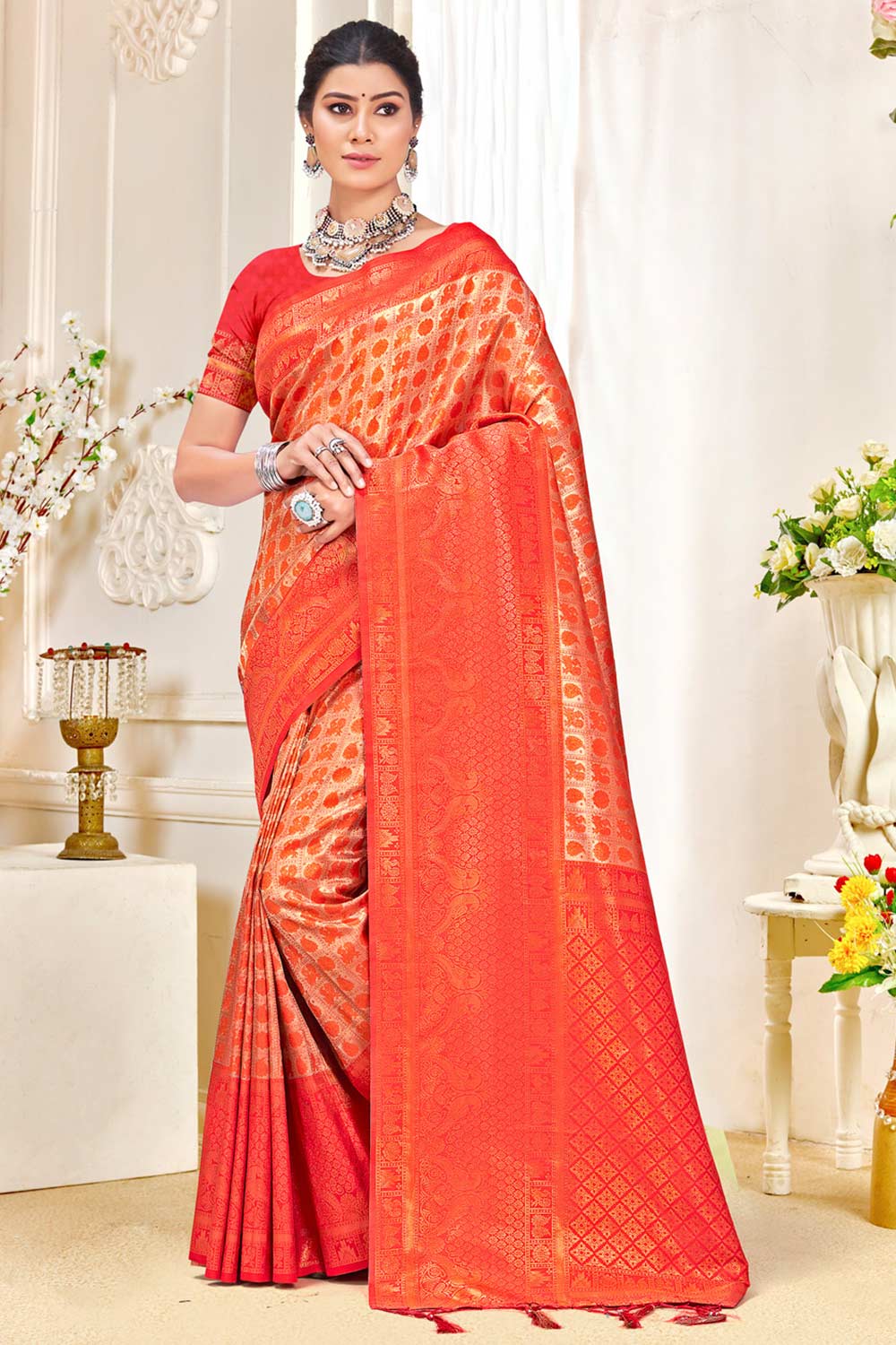 Orange Kanjivaram Silk Woven Saree