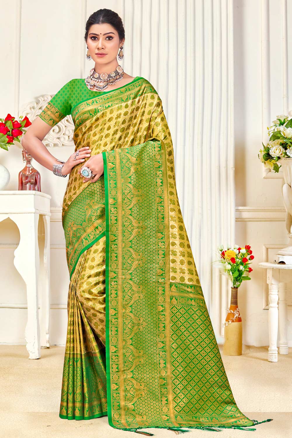 Yellow  Kanjivaram Silk Woven Saree