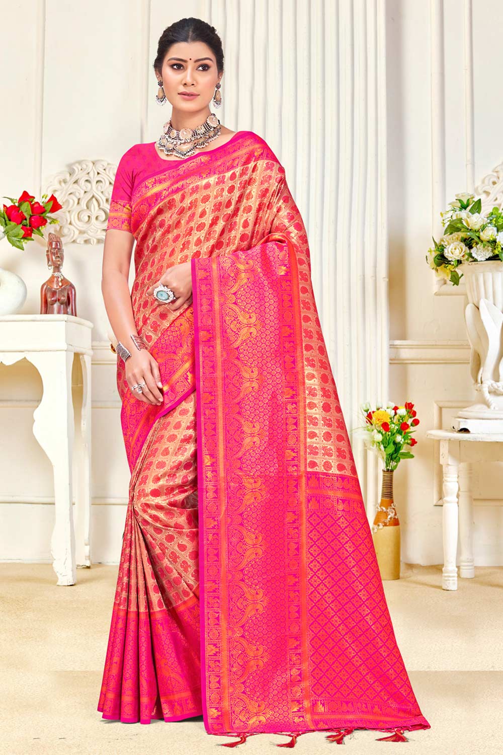 Orange Kanjivaram Silk Woven Saree