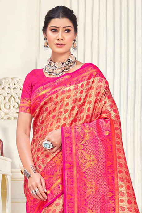 Orange Kanjivaram Silk Woven Saree