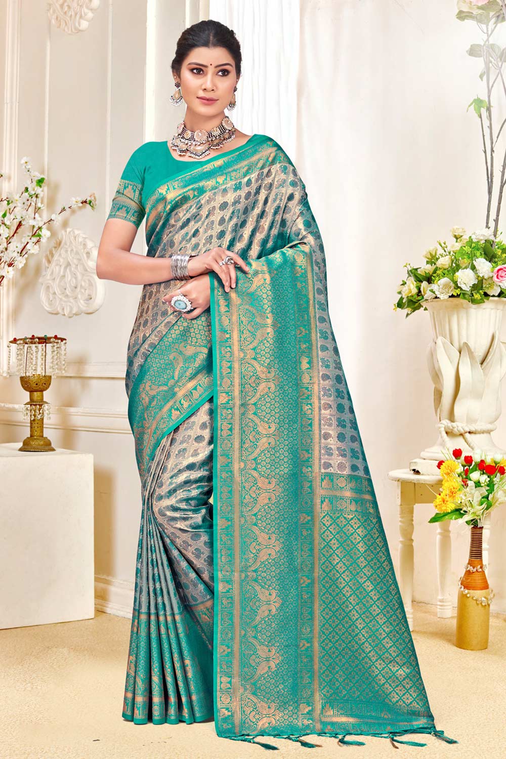 Brown Kanjivaram Silk Woven Saree