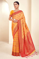 Yellow  Paithani Silk Woven Saree