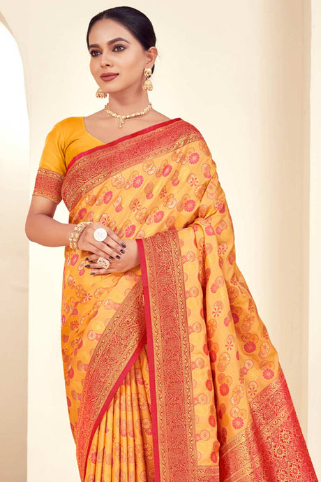 Yellow  Paithani Silk Woven Saree