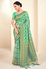 Sea Green Paithani Silk Woven Saree