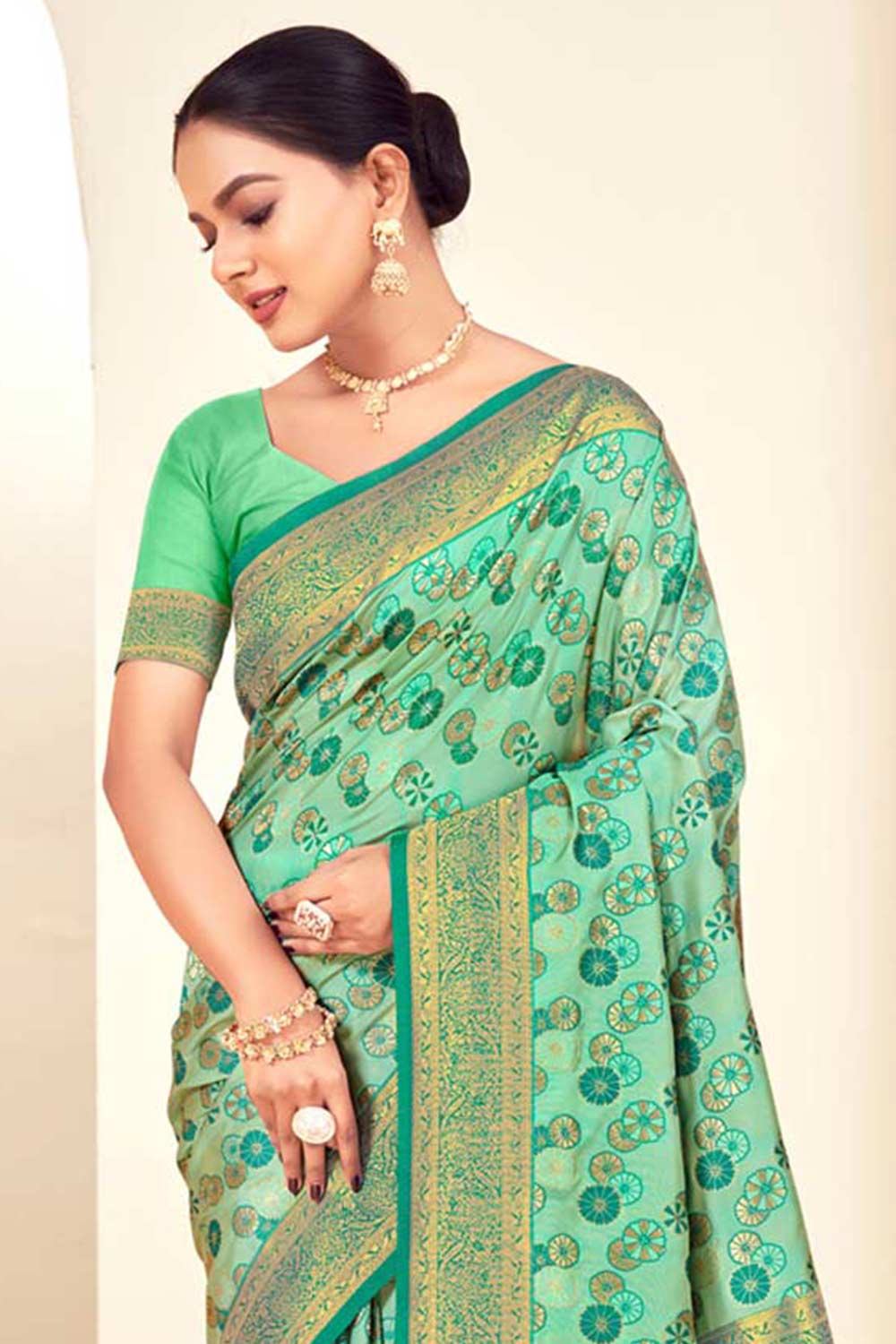 Sea Green Paithani Silk Woven Saree