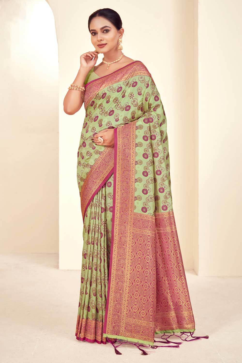 Olive Paithani Silk Woven Saree