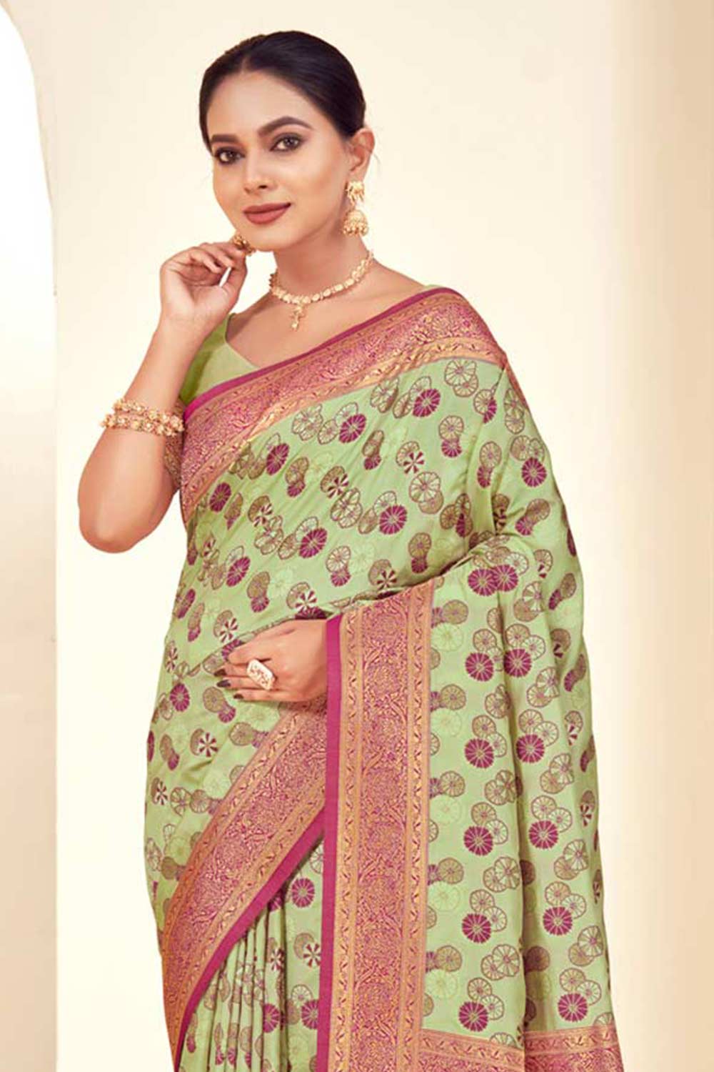 Olive Paithani Silk Woven Saree