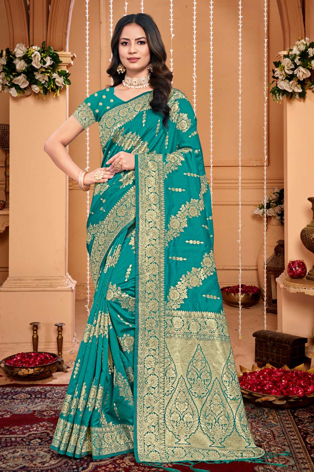 Sea Green Silk Woven Saree