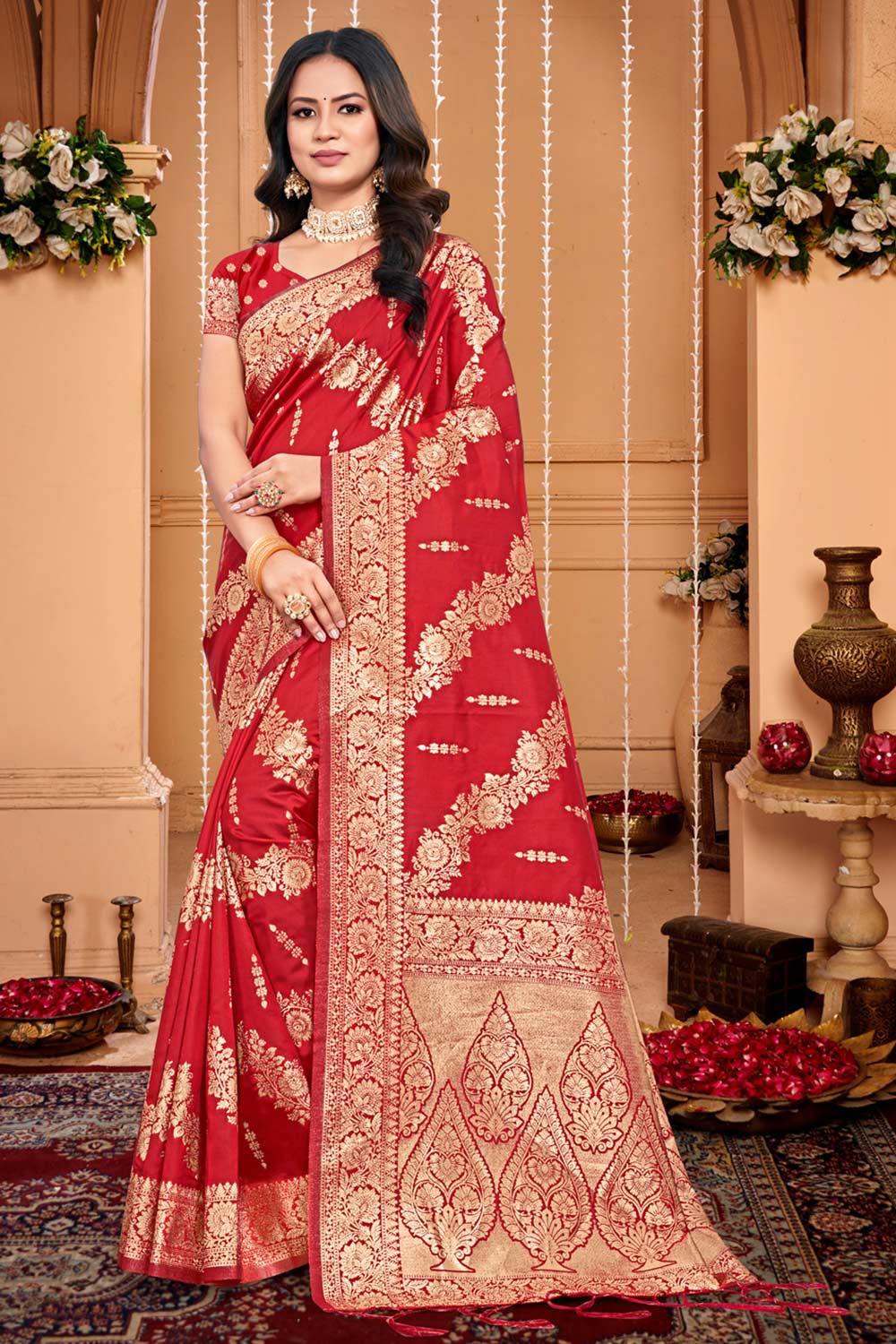 Red Silk Woven Saree