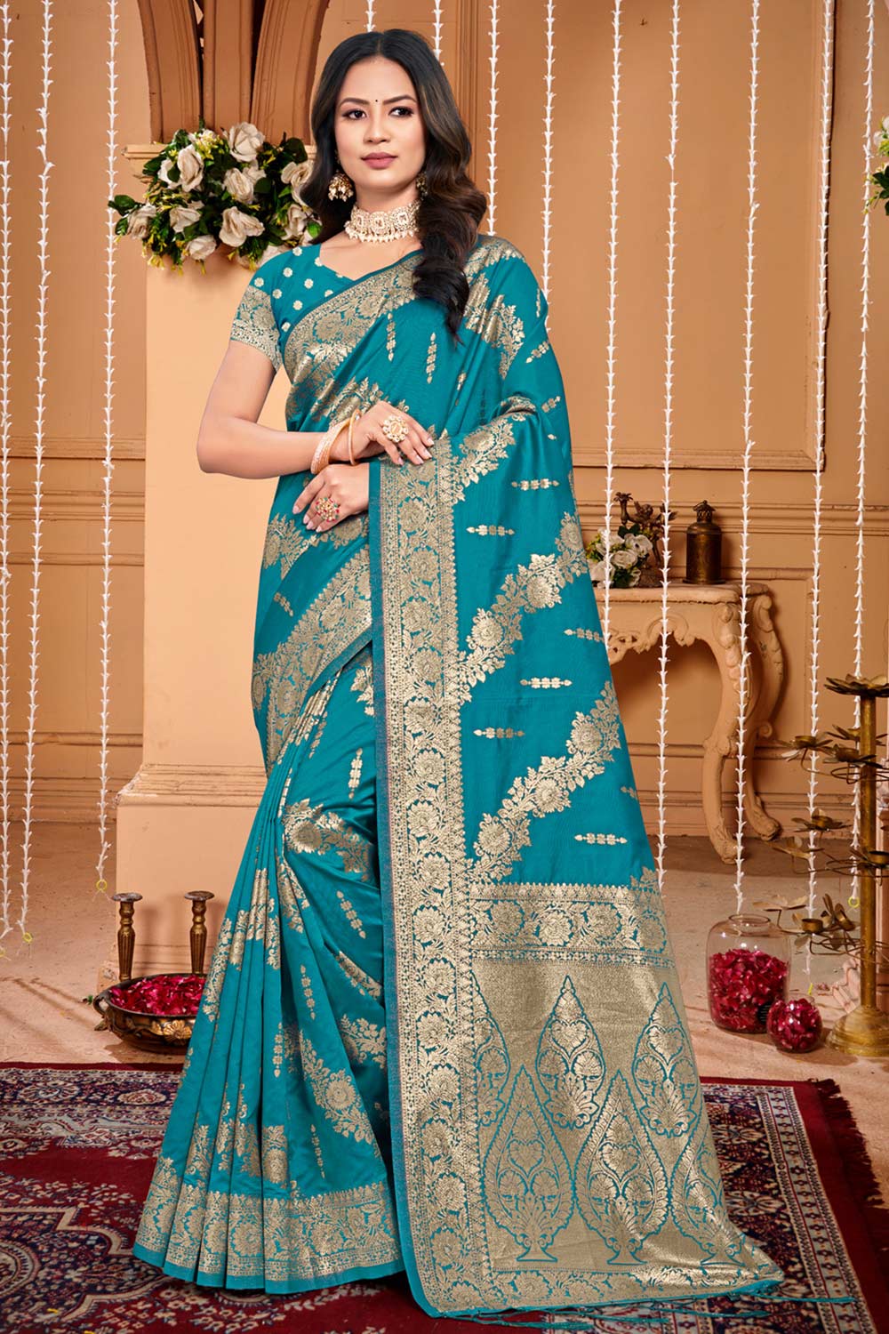 Teal Silk Woven Saree