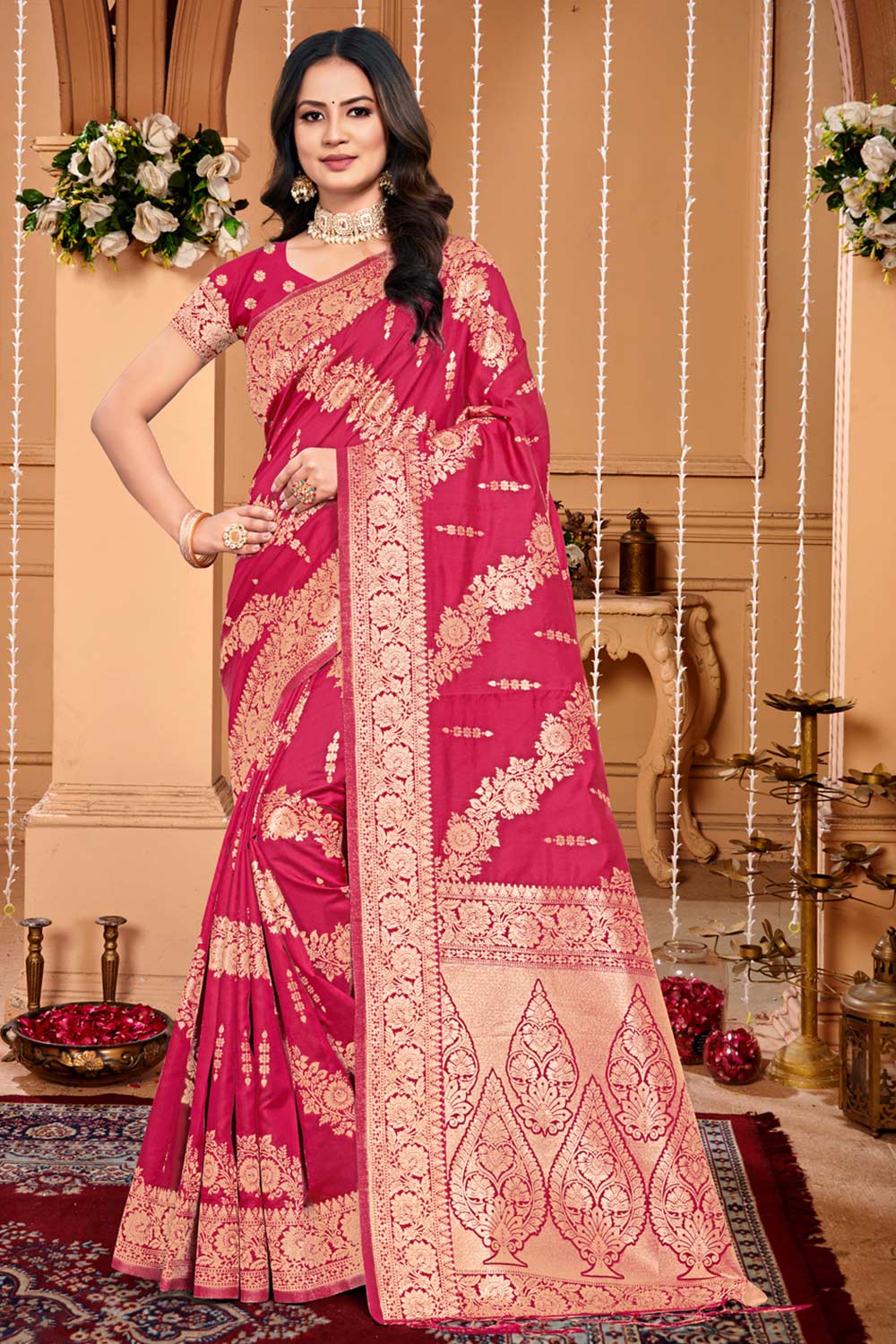 Pink Silk Woven Saree