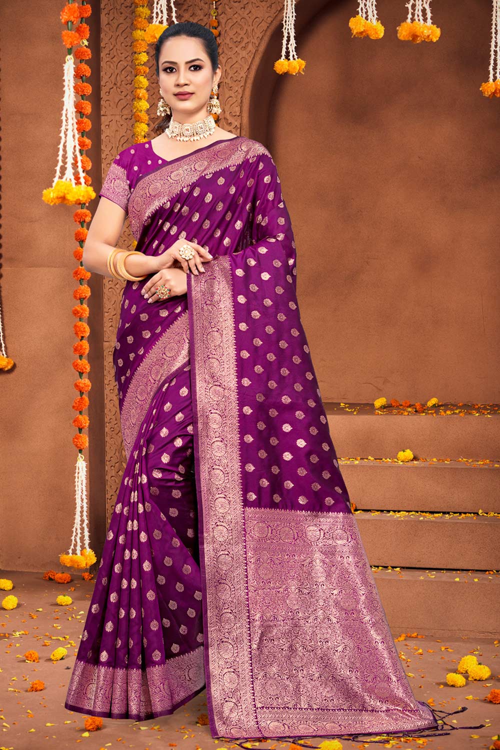 Purple Silk Woven Saree