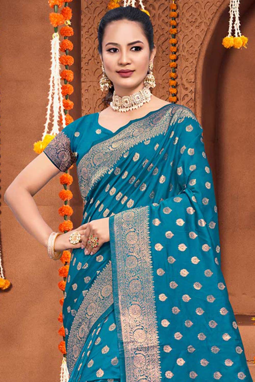 Teal Silk Woven Saree