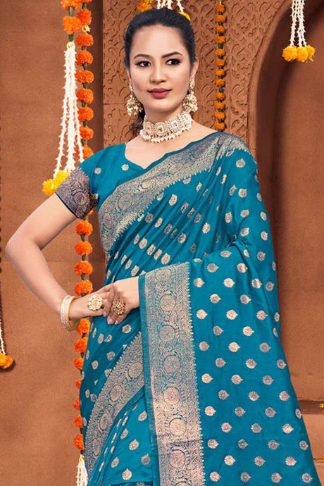 Teal Silk Woven Saree