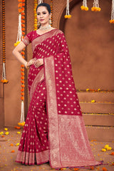 Maroon Silk Woven Saree