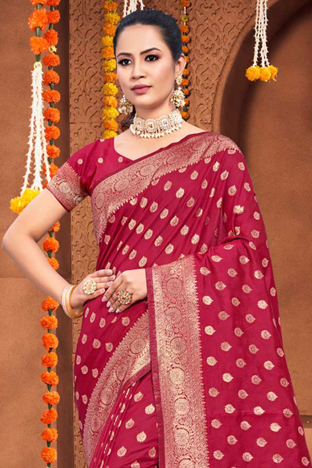 Maroon Silk Woven Saree