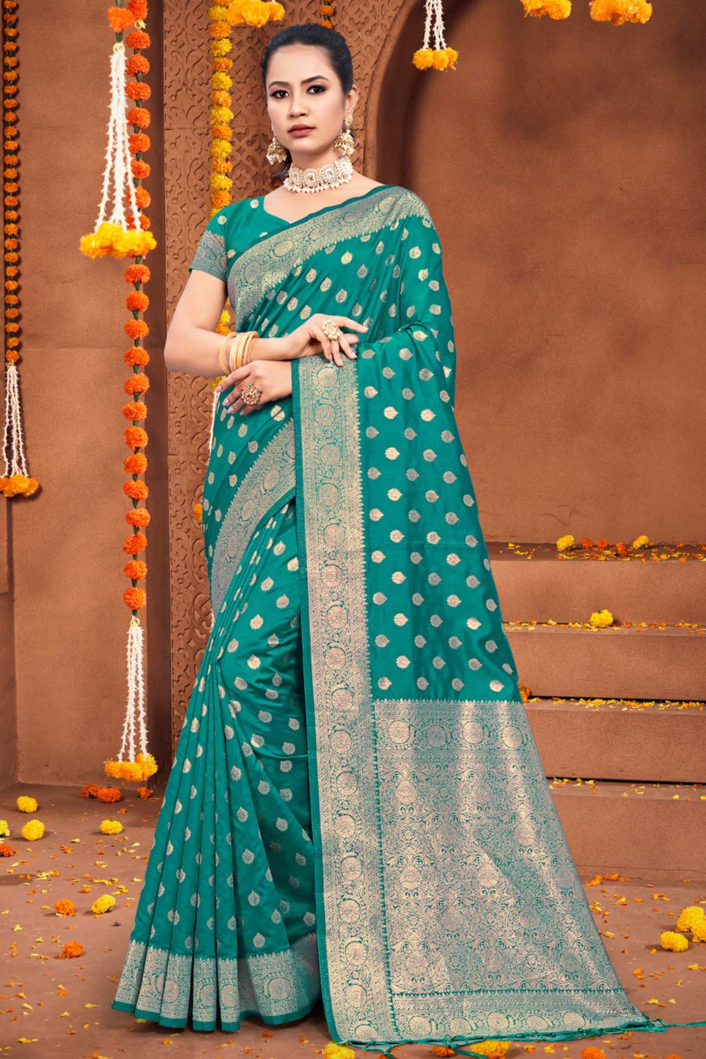 Sea Green Silk Woven Saree