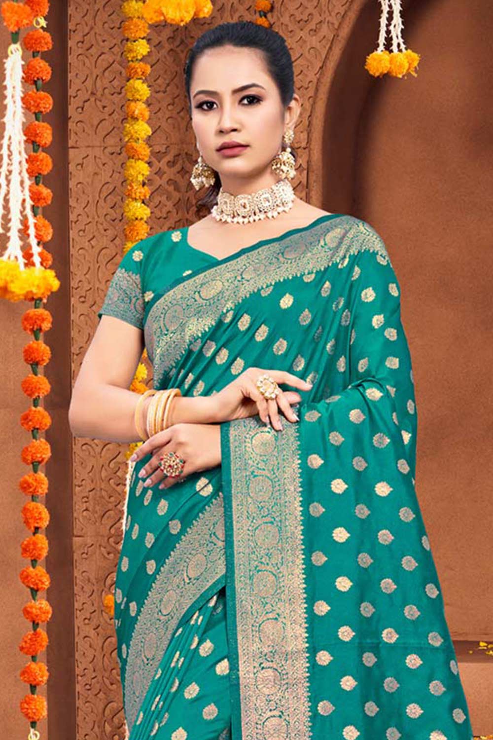 Sea Green Silk Woven Saree