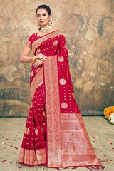 Pink Silk Woven Saree