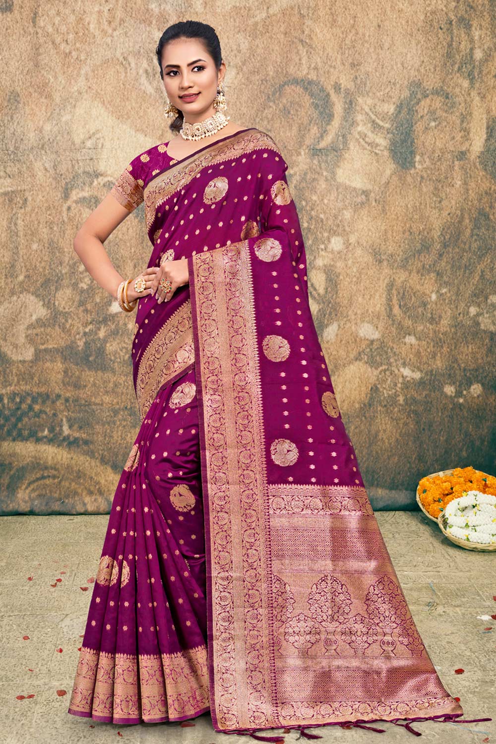 Purple Silk Woven Saree