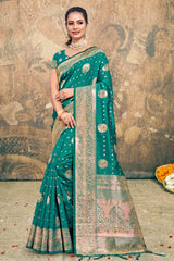 Sea Green Silk Woven Saree