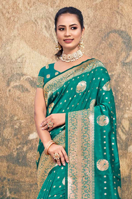 Sea Green Silk Woven Saree