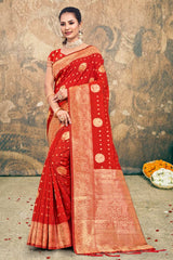 Orange Silk Woven Saree