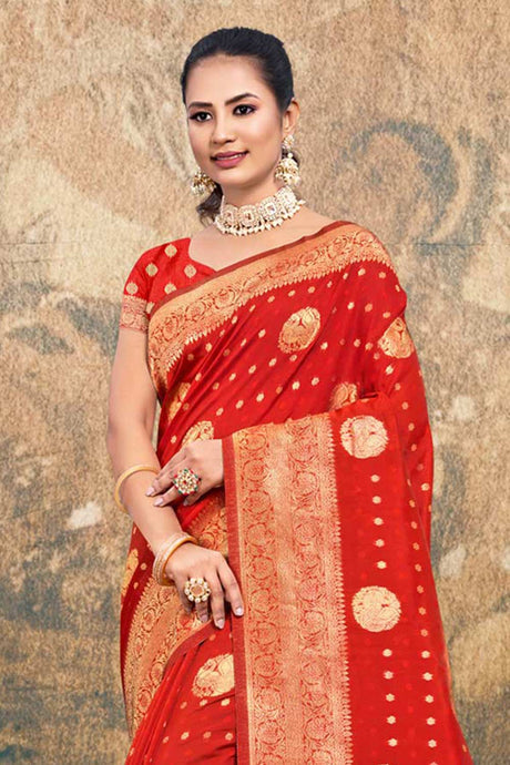 Orange Silk Woven Saree