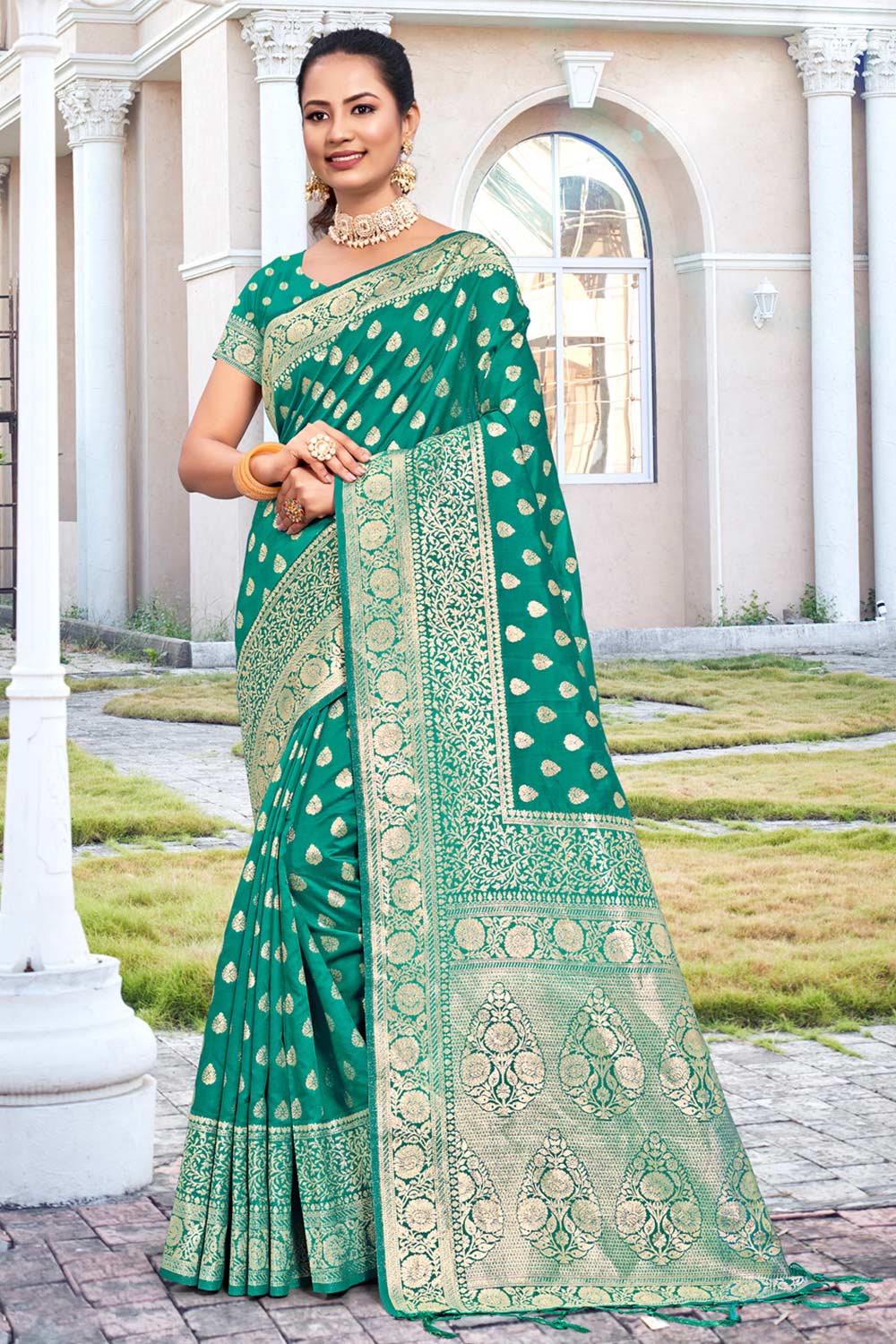 Sea Green Silk Woven Saree