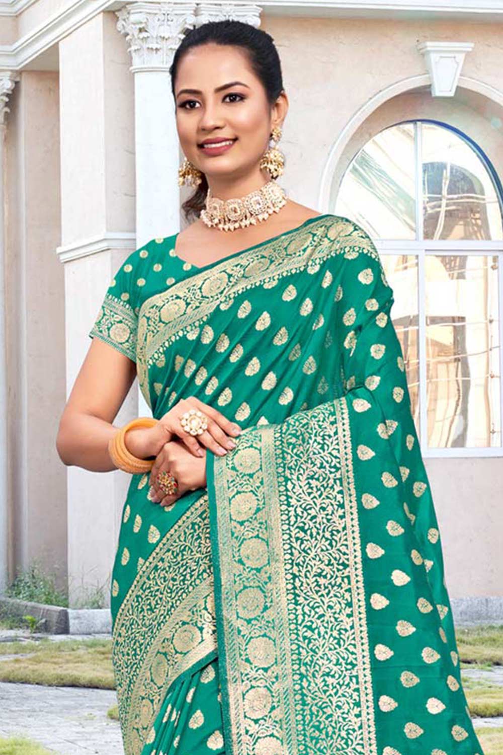 Sea Green Silk Woven Saree