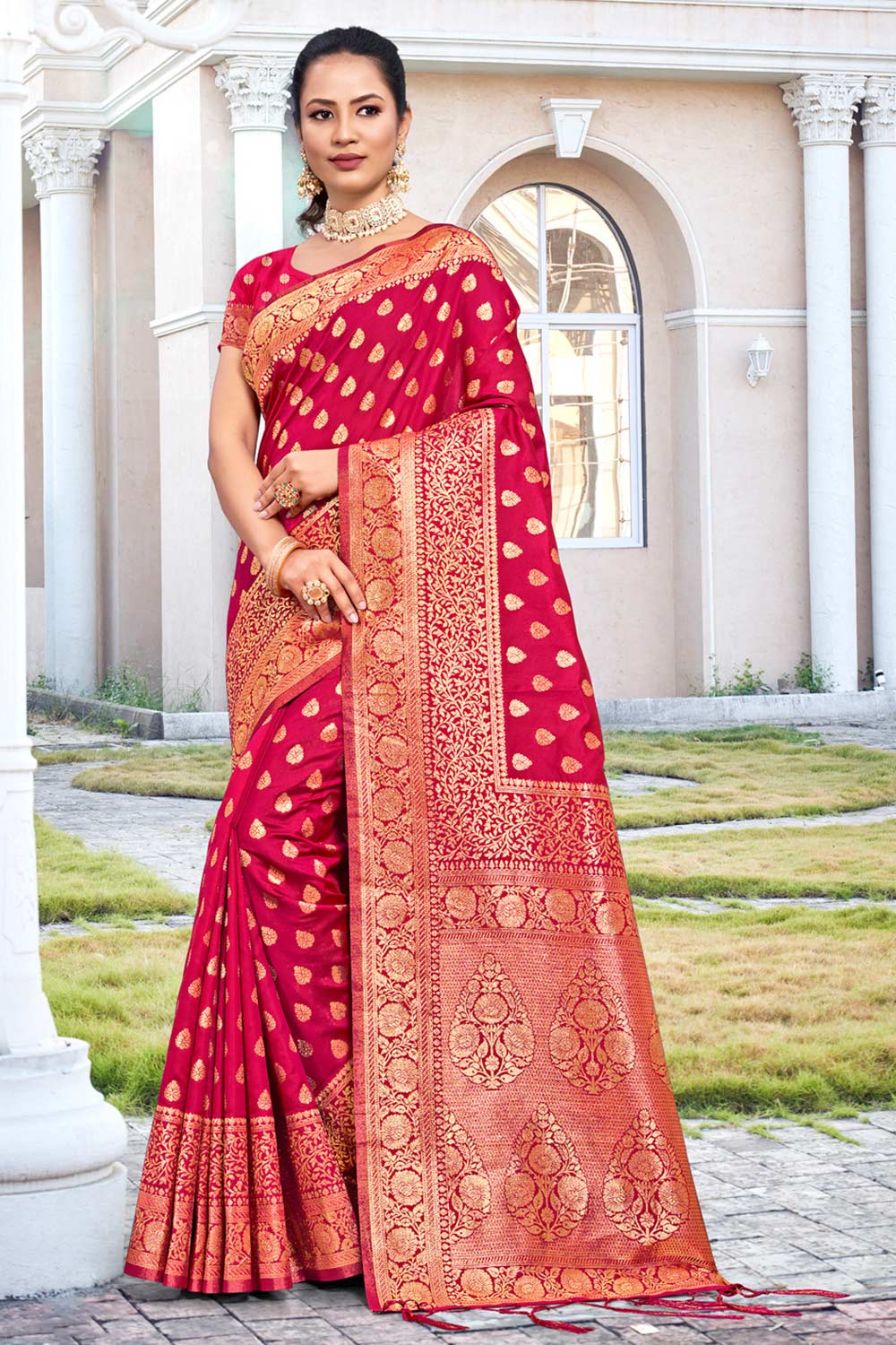 Magenta Silk Woven Saree