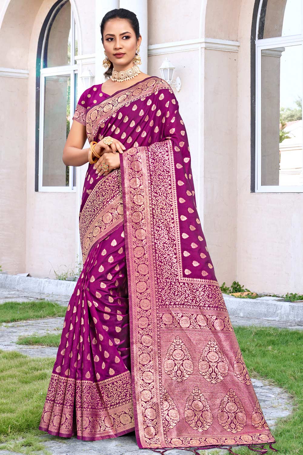 Magenta Silk Woven Saree