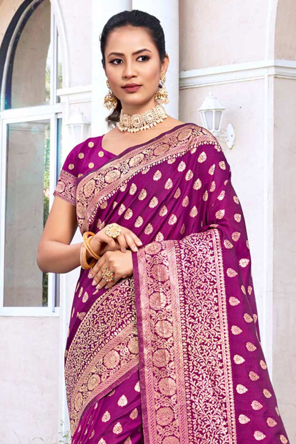 Magenta Silk Woven Saree