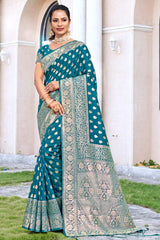 Teal Silk Woven Saree