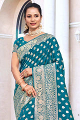 Teal Silk Woven Saree