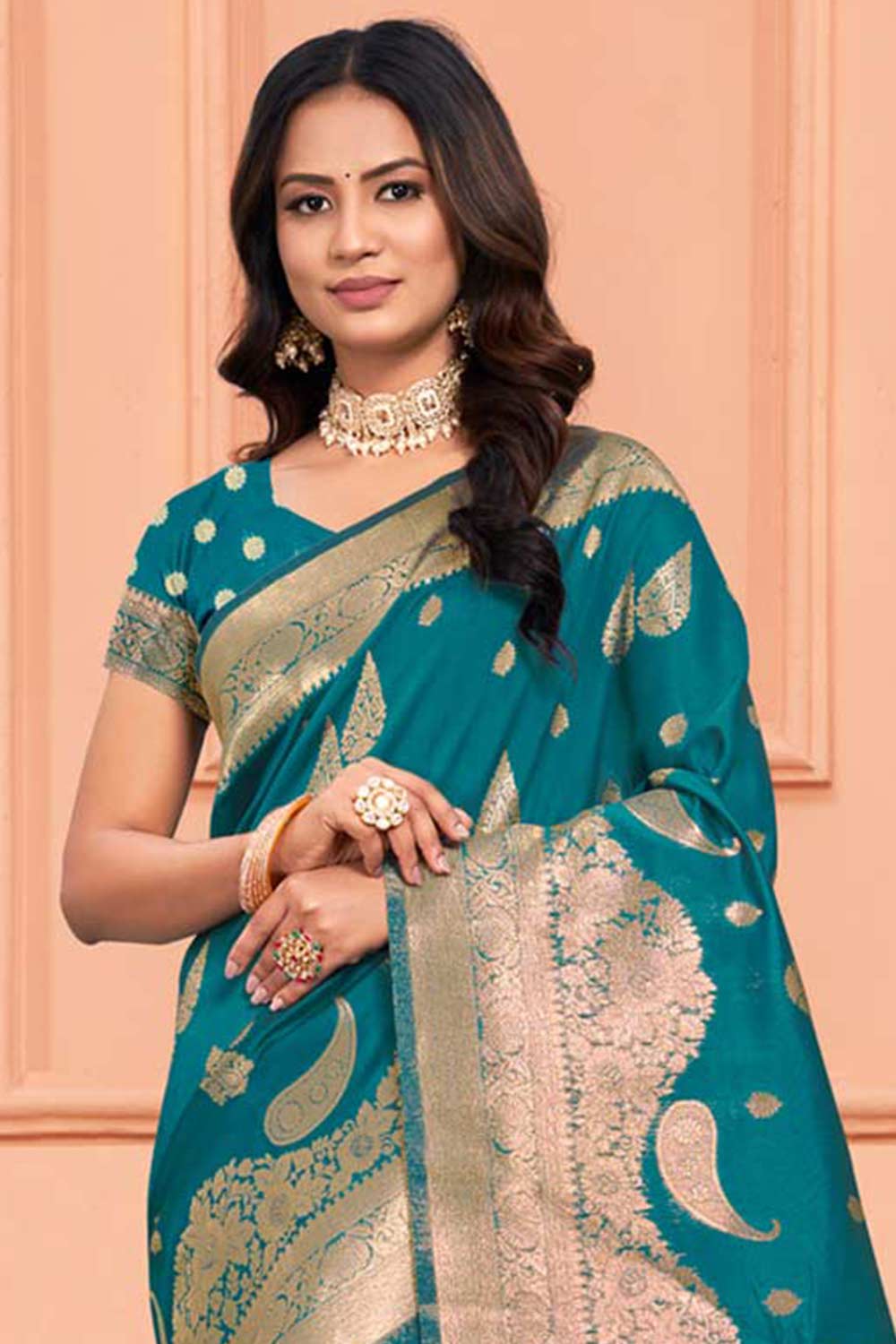 Teal Silk Woven Saree