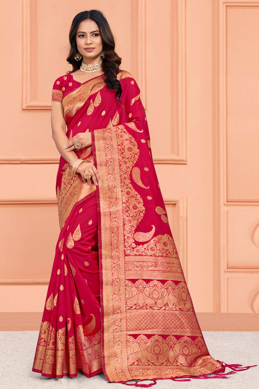 Pink Silk Woven Saree