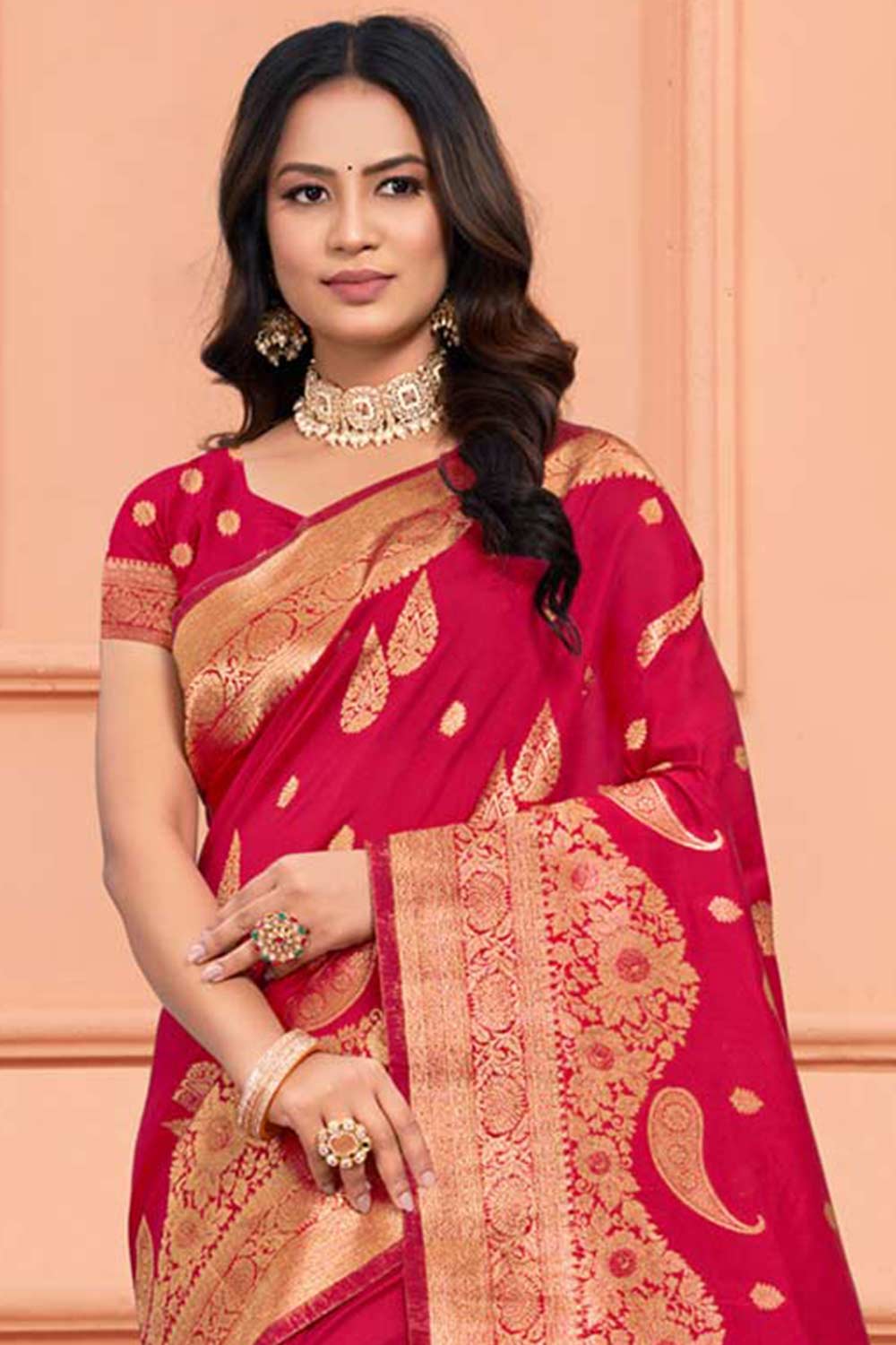 Pink Silk Woven Saree