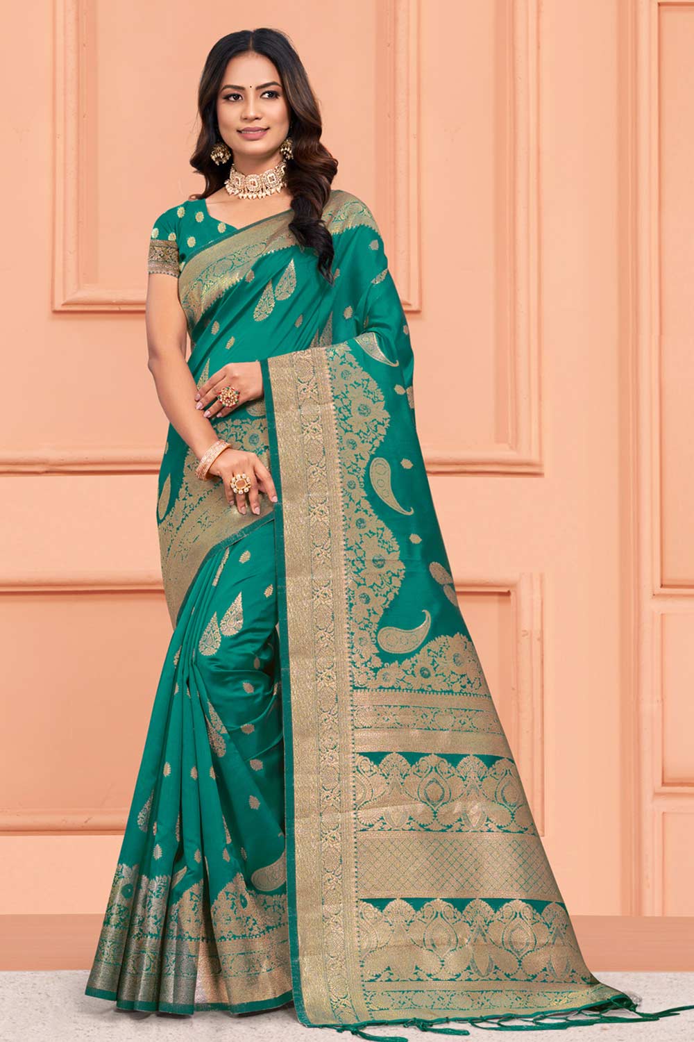 Teal Silk Woven Saree