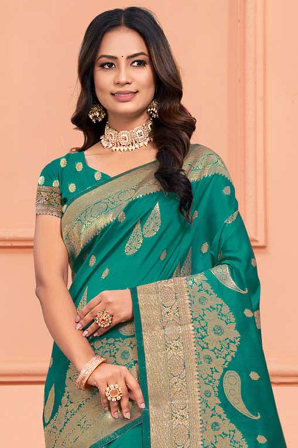 Teal Silk Woven Saree