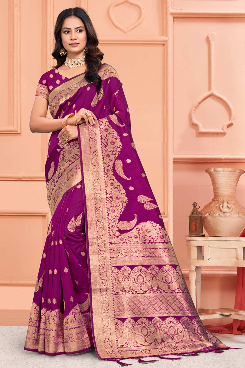 Purple Silk Woven Saree