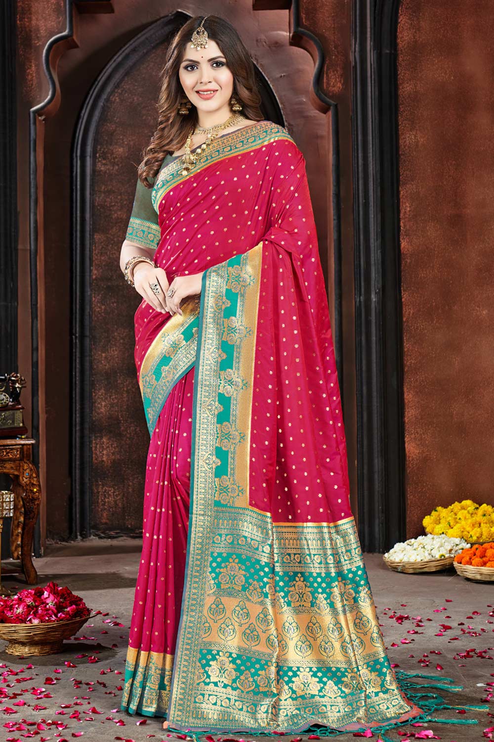 Pink Silk Woven Saree