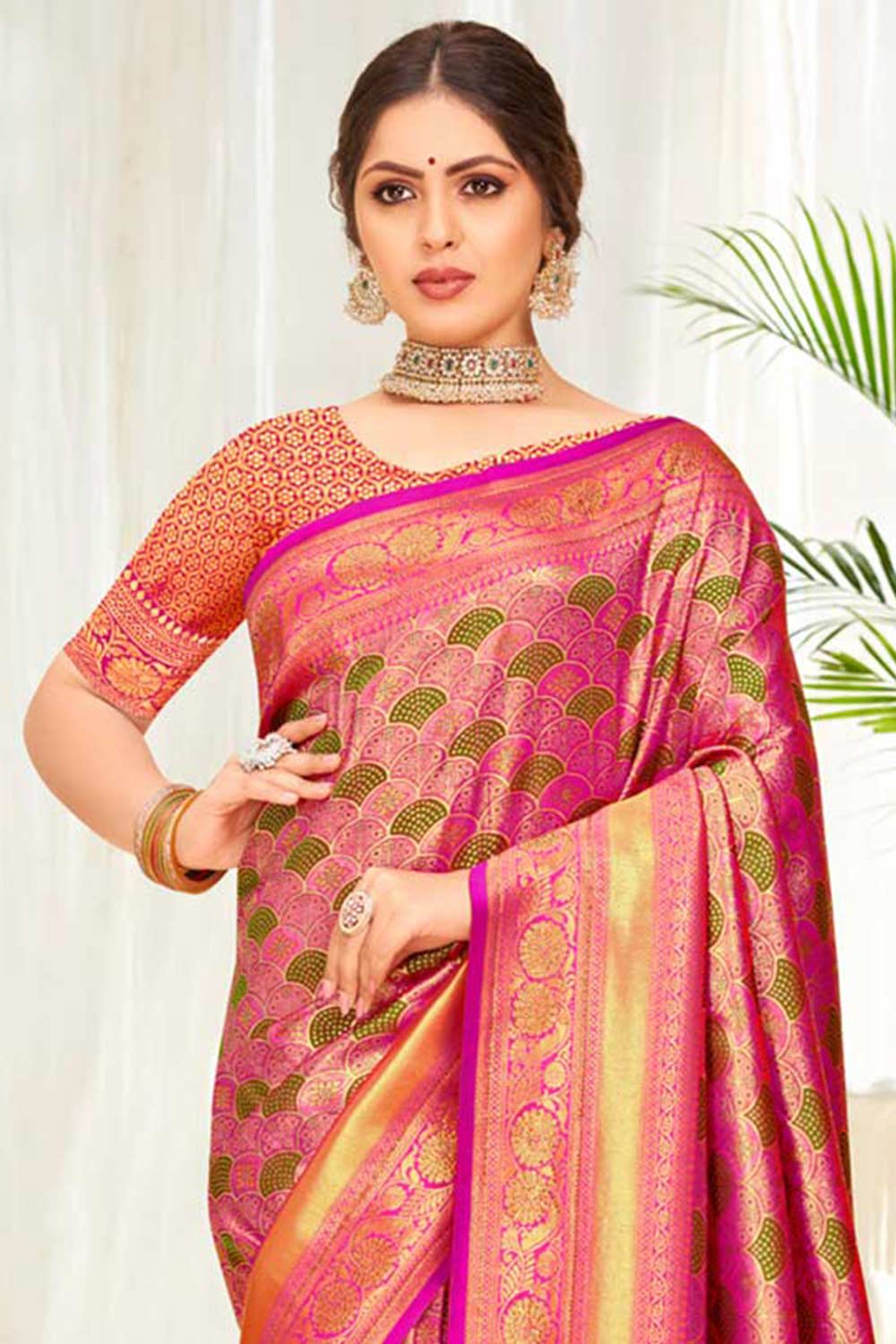 Pink Banarasi Silk Woven Saree