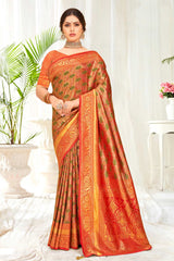 Orange Banarasi Silk Woven Saree