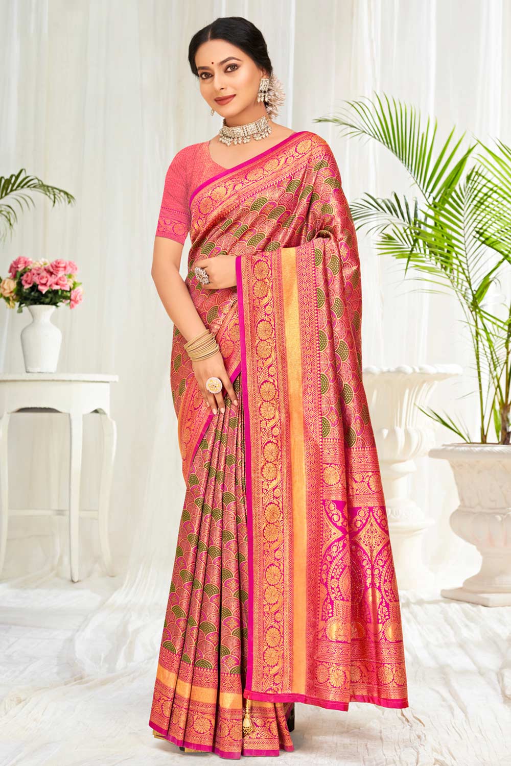 Pink Banarasi Silk Woven Saree